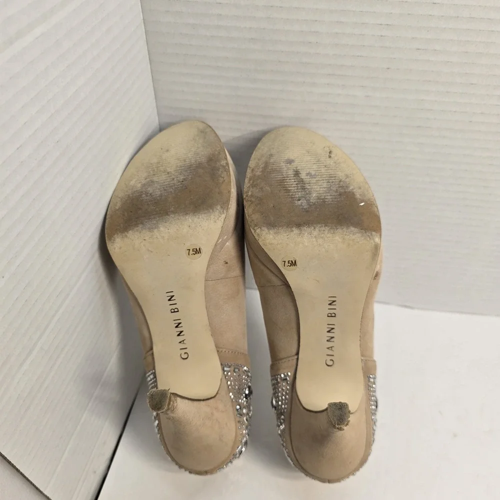 Gianni Bini Tan Suede Rhinestone Embellished Platform Pumps Heels Womens 7.5M